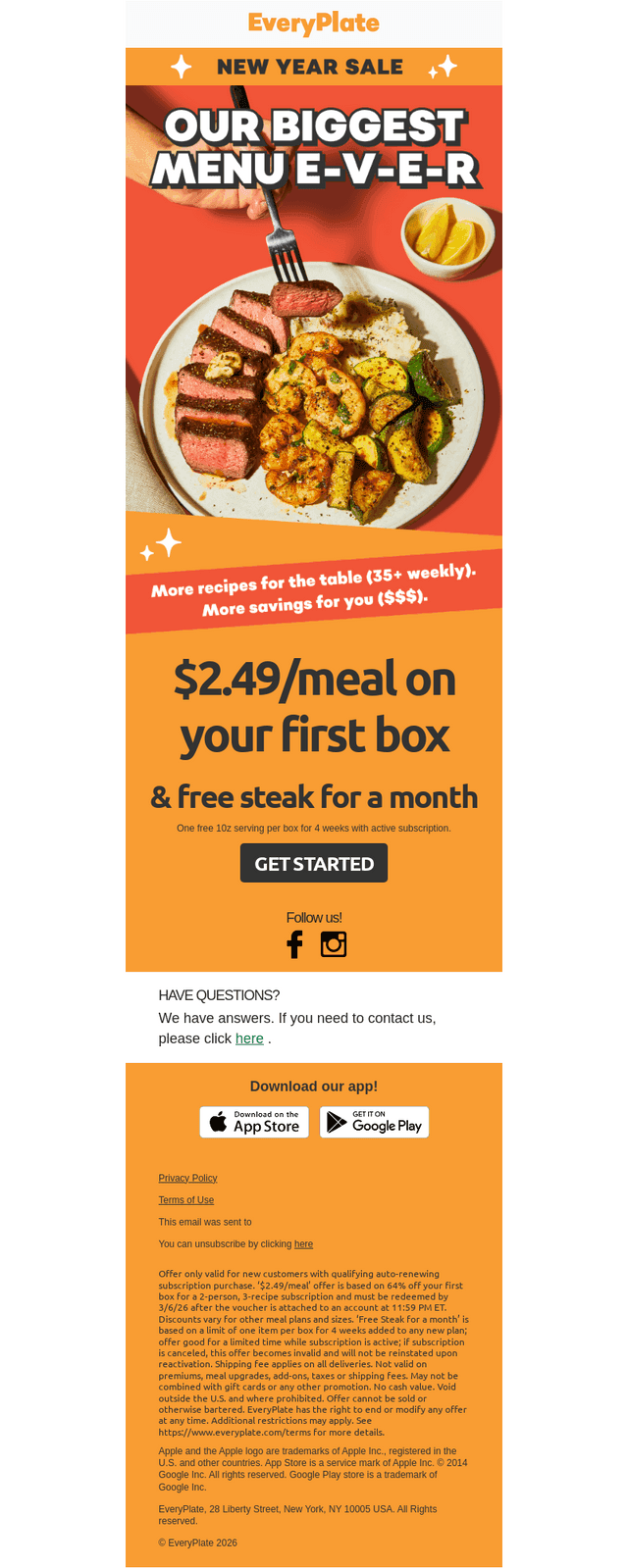 EveryPlate email from Mon, Jan 5, 2026