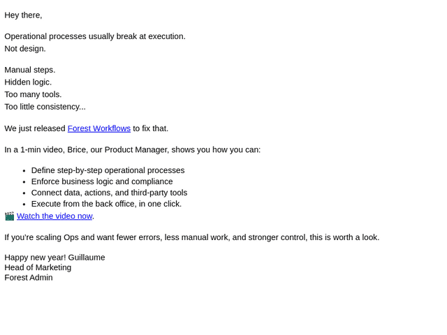 Forest Admin email from Tue, Jan 6, 2026