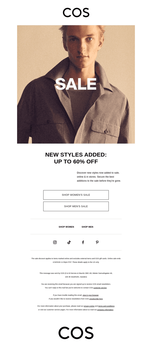 New styles added: up to 60% off