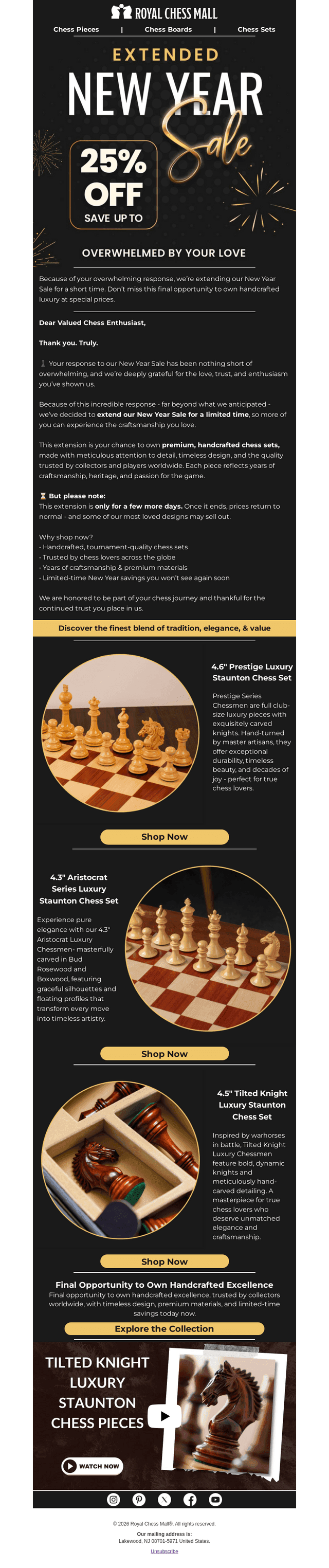 Royal Chess Mall email from Wed, Jan 7, 2026