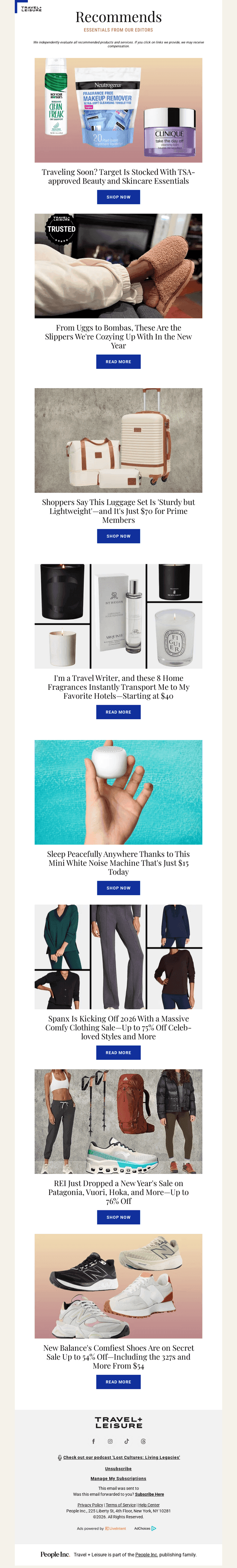 Travel + Leisure email from Wed, Jan 7, 2026