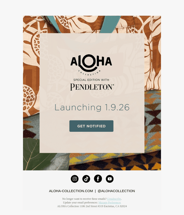 ALOHA Collection email from Wed, Jan 7, 2026
