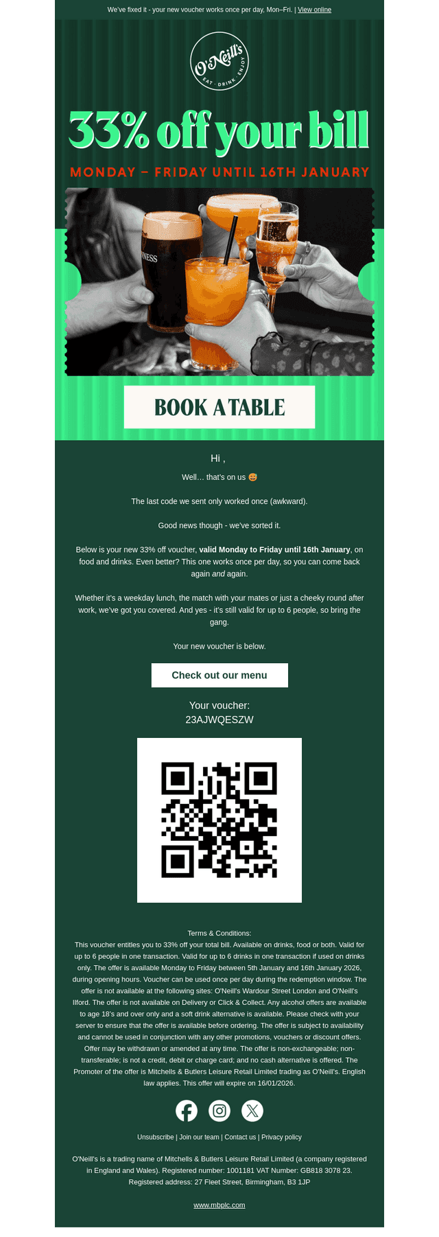 O'Neill's email from Wed, Jan 7, 2026