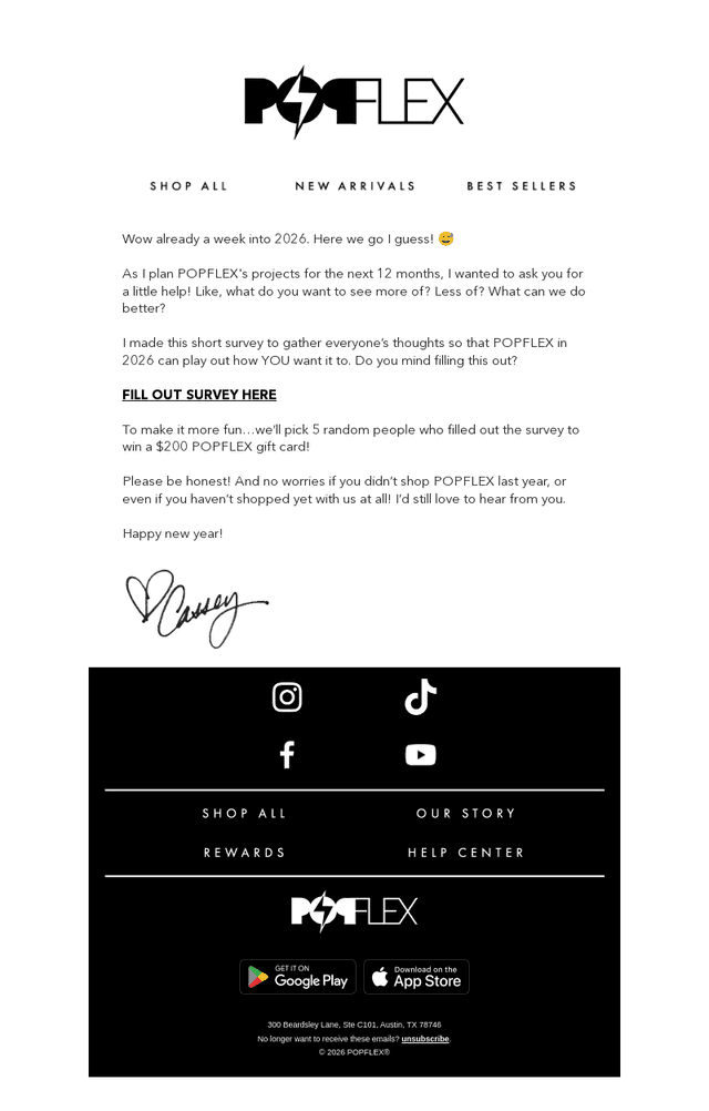 POPFLEX email from Thu, Jan 8, 2026