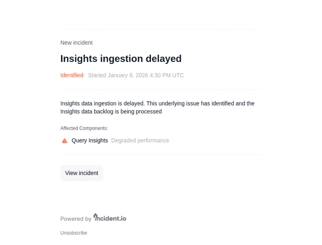incident.io email from Thu, Jan 8, 2026
