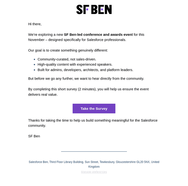 🚀 Help shape a new SF Ben conference