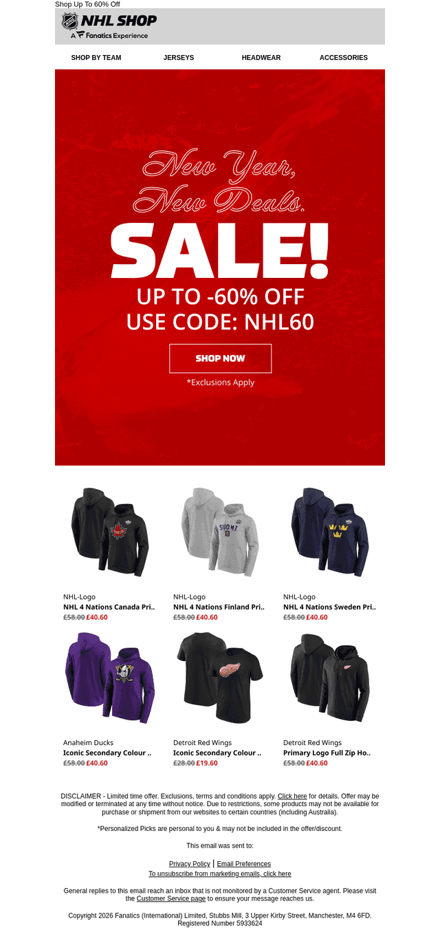 NHL email from Thu, Jan 8, 2026