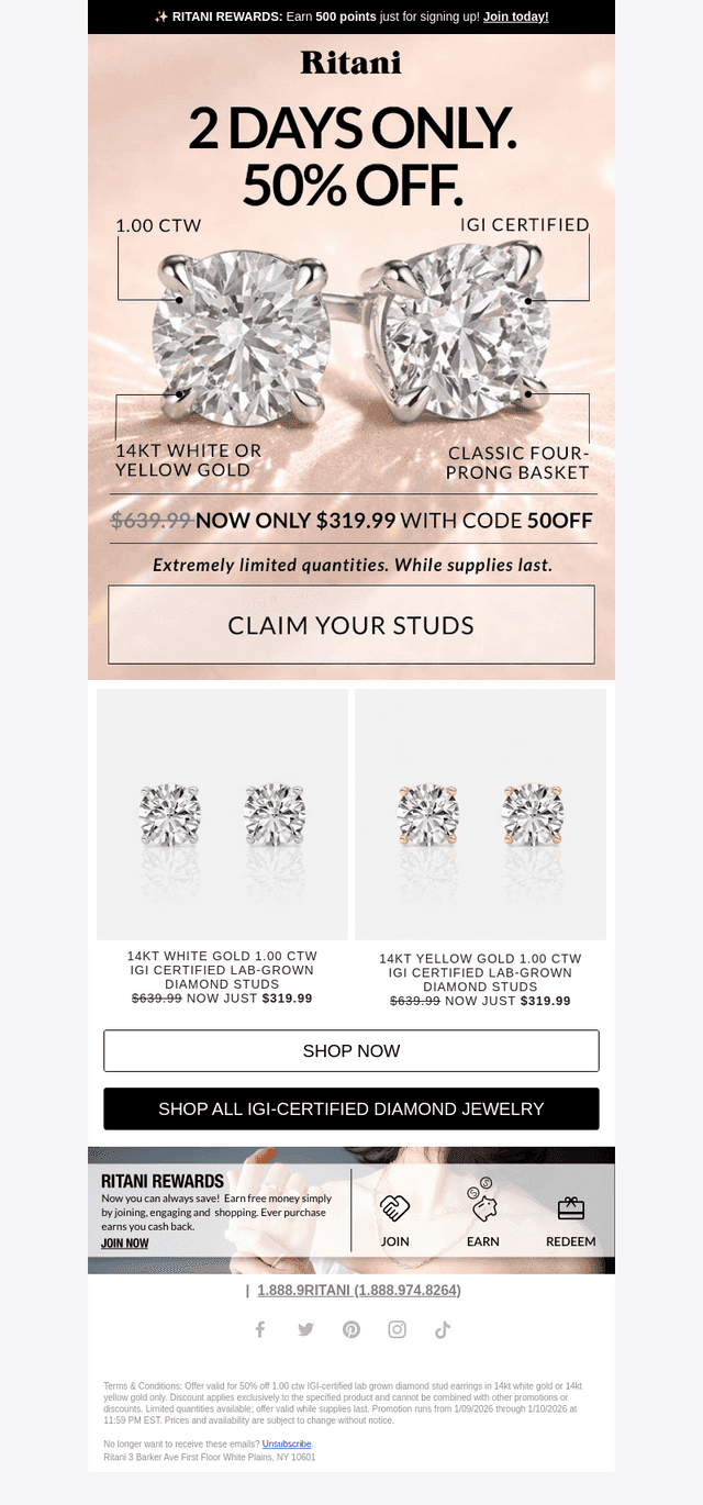 🚨 50% OFF Certified Lab-Grown Diamond Studs