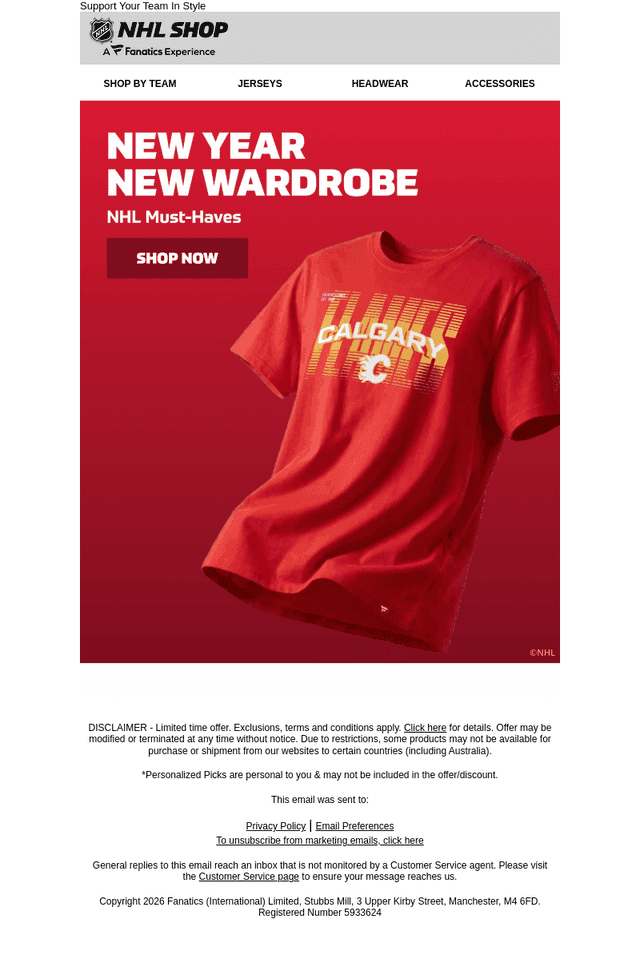 NHL email from Sun, Jan 11, 2026