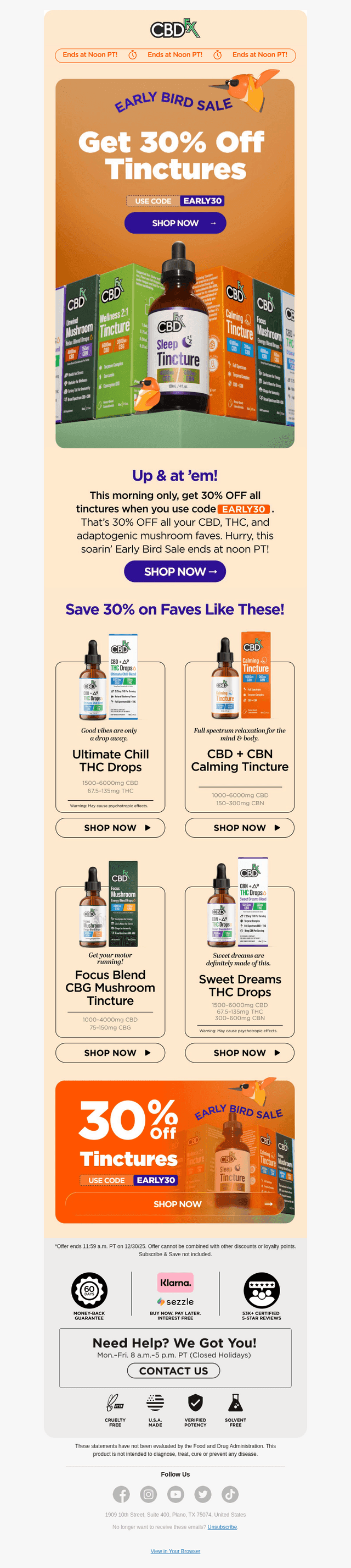 Last Chance: 30% OFF all CBD & THC Tinctures! 🐦