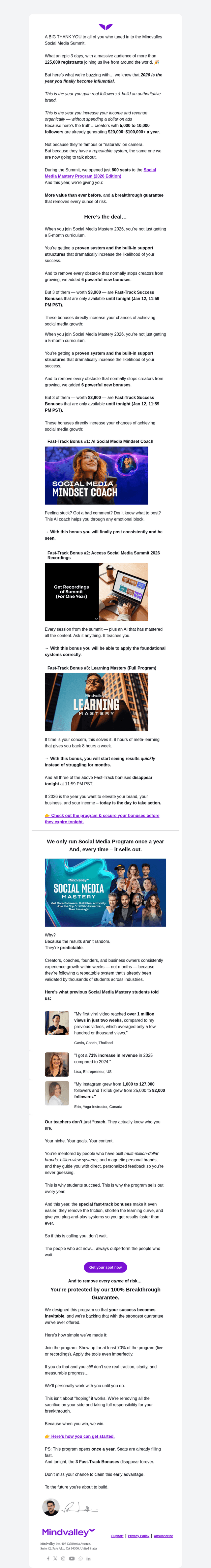 Mindvalley email from Mon, Jan 12, 2026