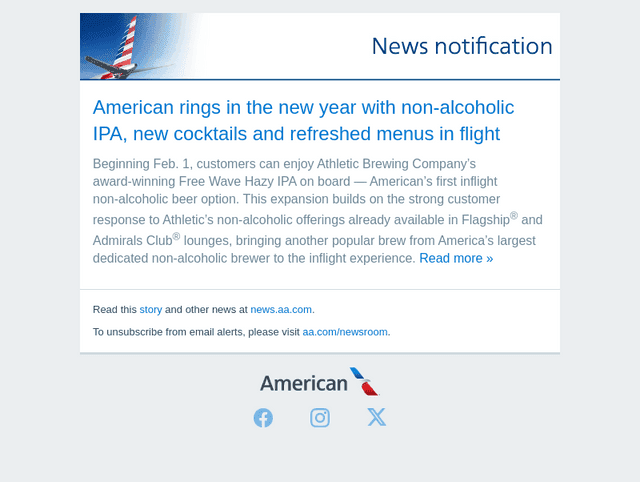 American Airlines email from Mon, Jan 12, 2026