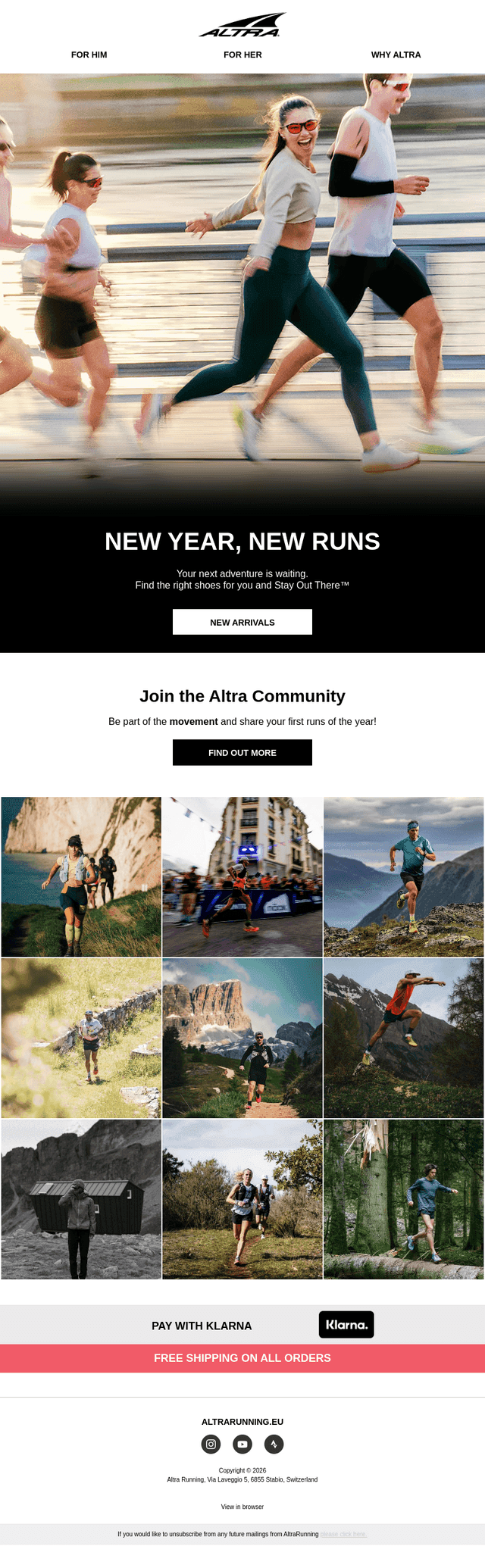 Altra Running email from Mon, Jan 12, 2026