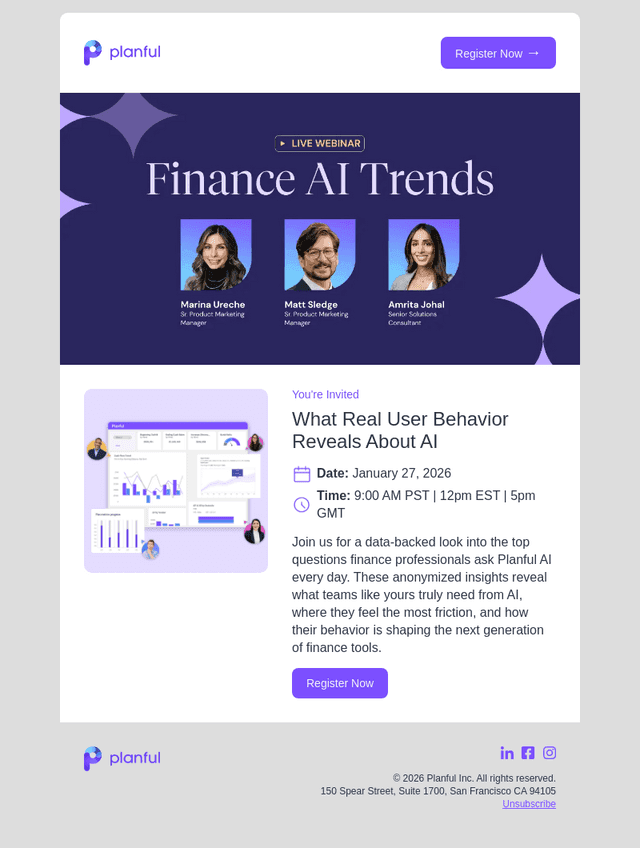 Planful email from Tue, Jan 13, 2026