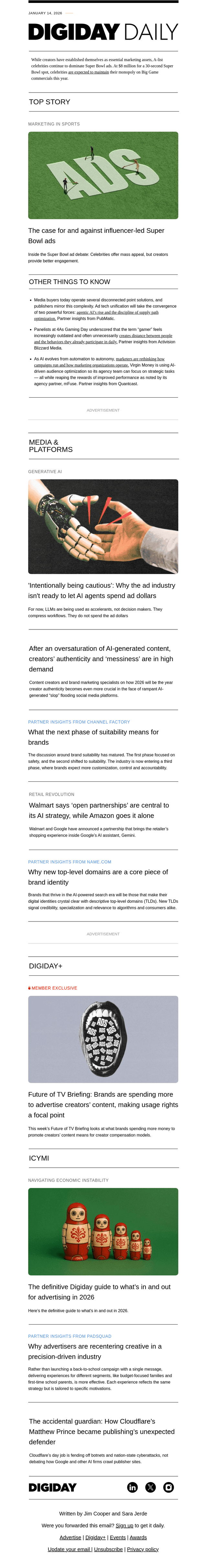 Digiday email from Wed, Jan 14, 2026