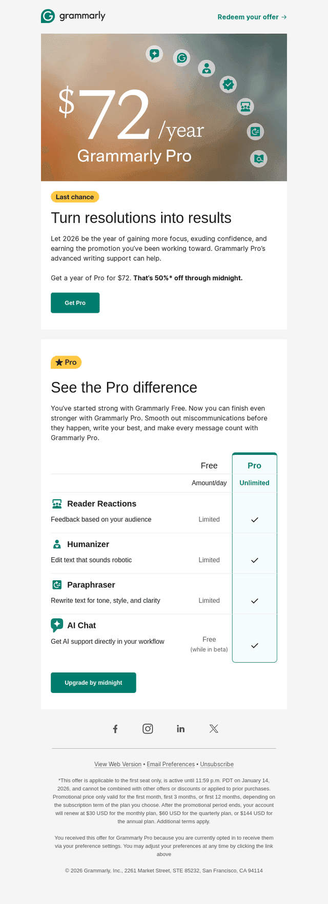 Grammarly email from Wed, Jan 14, 2026