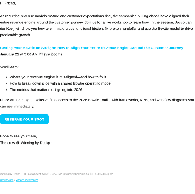 Winning by Design email from Wed, Jan 14, 2026