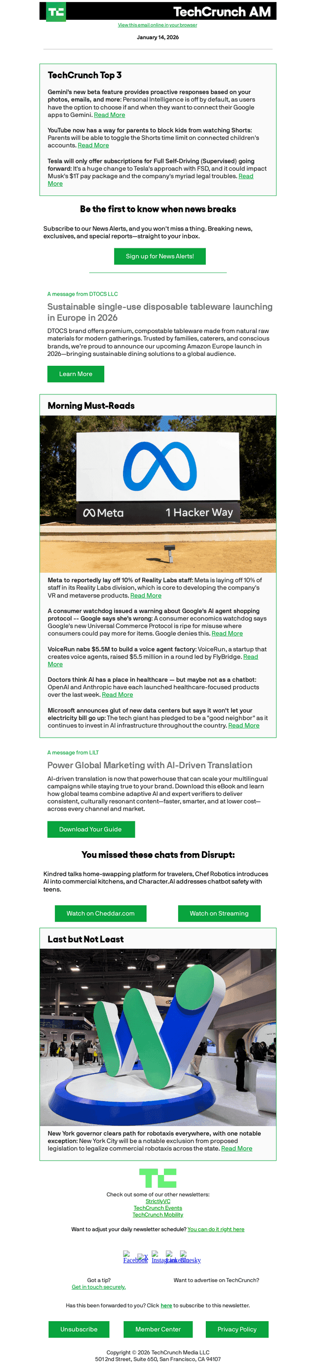 TechCrunch email from Wed, Jan 14, 2026