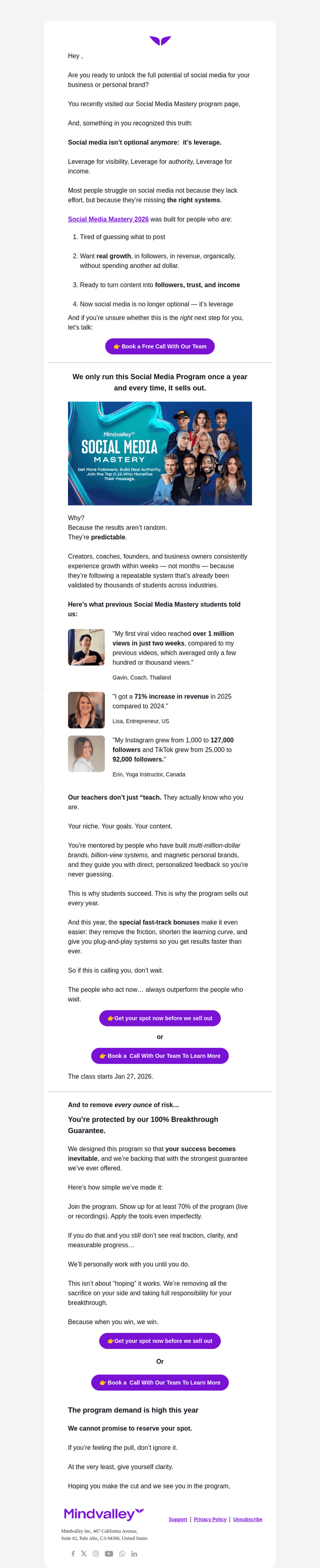 Mindvalley email from Wed, Jan 14, 2026
