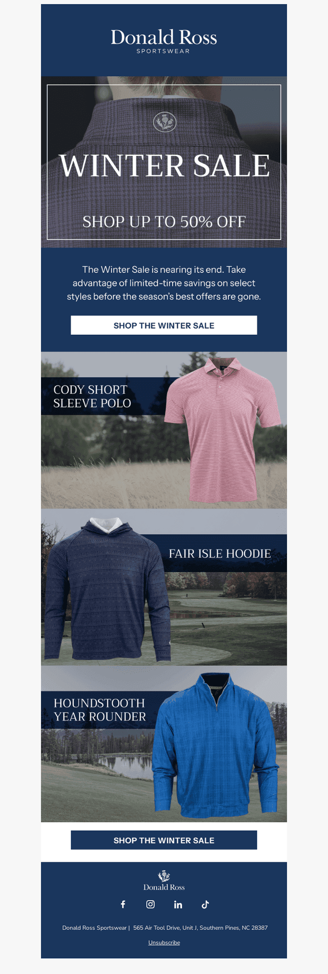 Donald Ross Sportswear email from Thu, Jan 15, 2026