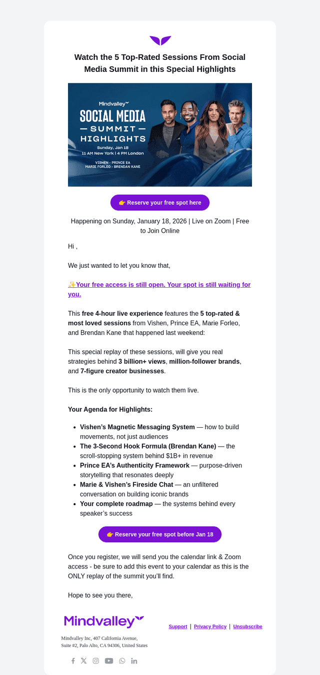 Mindvalley email from Sat, Jan 17, 2026
