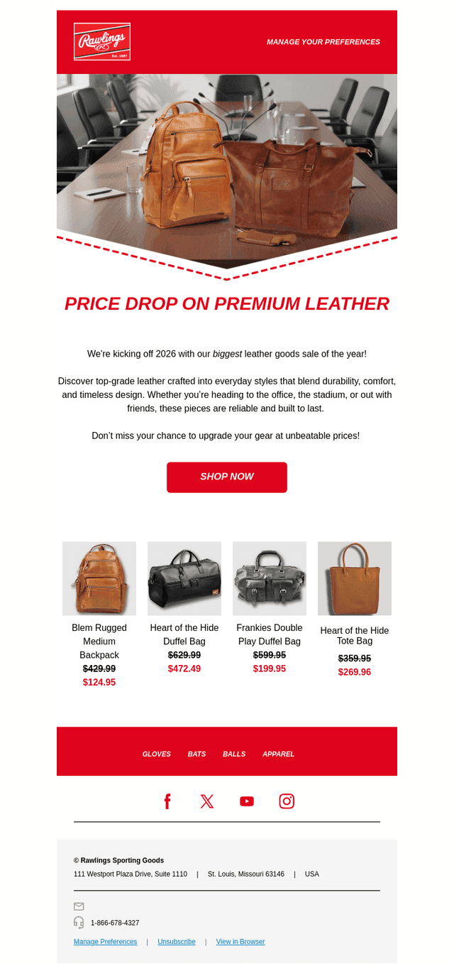Rawlings Sporting Goods email from Sat, Jan 17, 2026