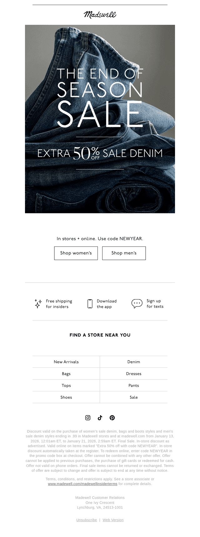 Extra 50% off sale denim