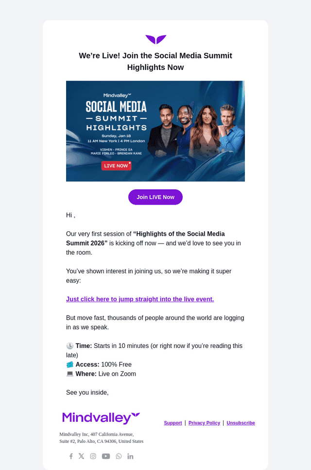 Mindvalley email from Sun, Jan 18, 2026