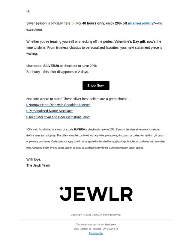 48 Hours Only: 20% Off All Silver