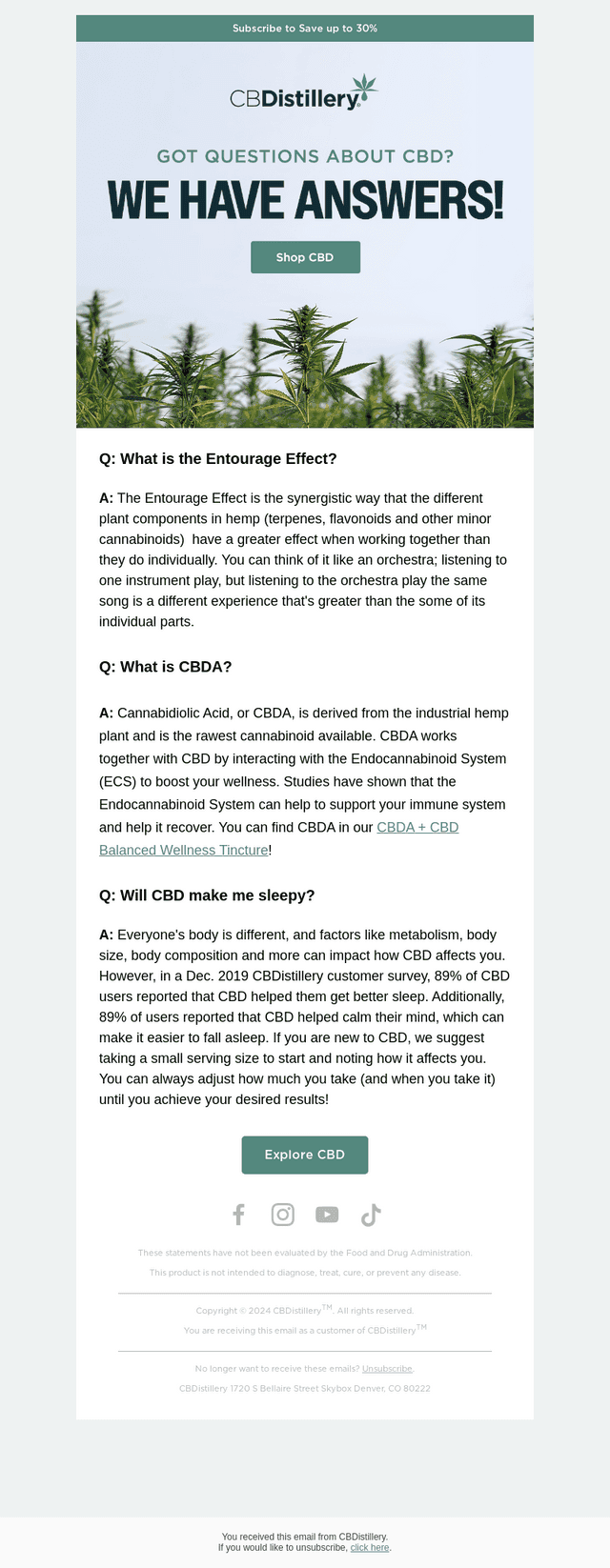 The CBDistillery email from Mon, Jan 19, 2026