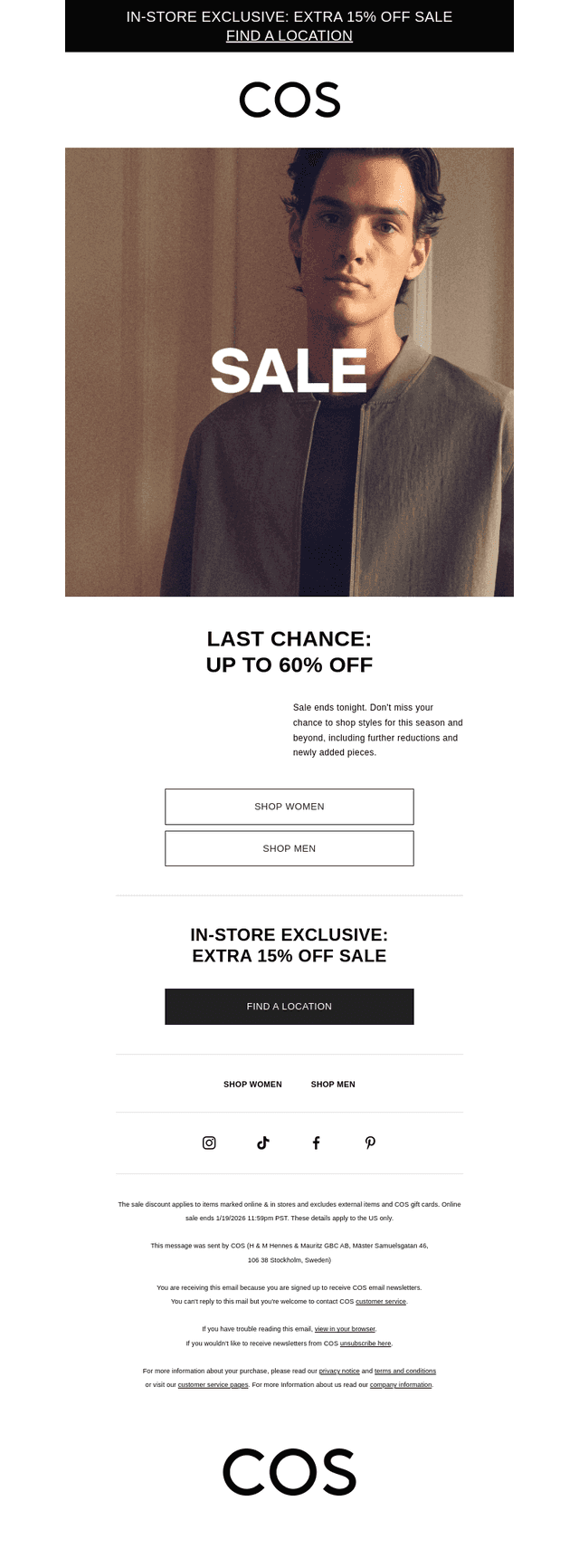 Up to 60% off ends tonight