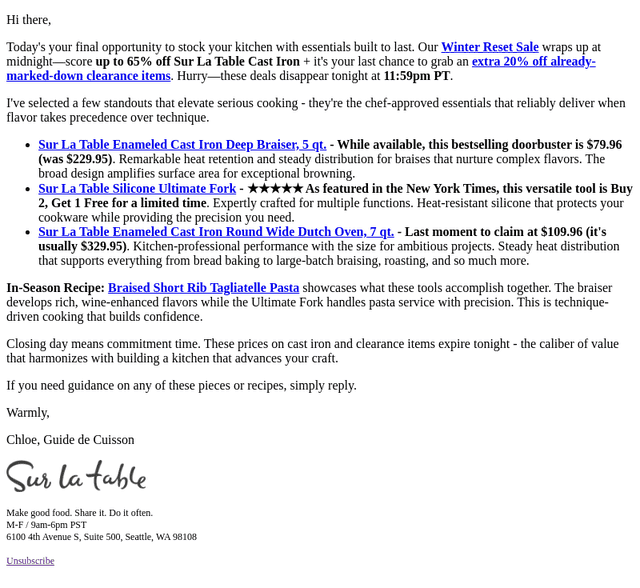 Sur La Table email from Mon, Jan 19, 2026