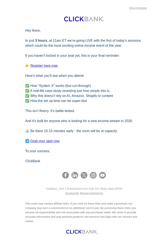 ClickBank email from Tue, Jan 20, 2026