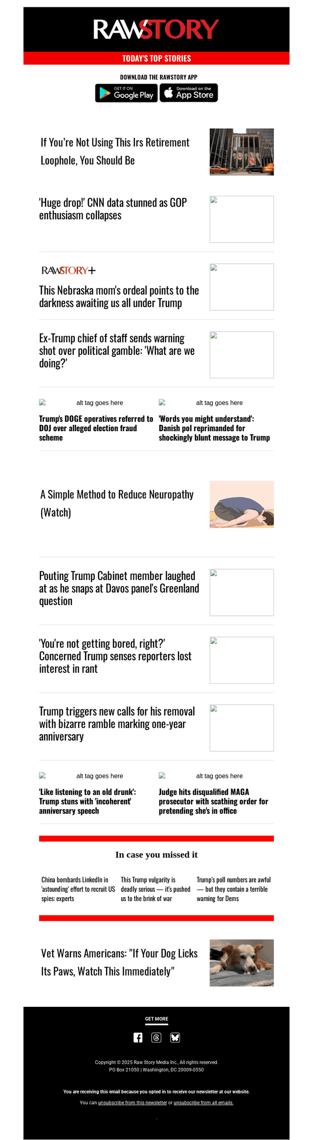 Raw Story email from Tue, Jan 20, 2026