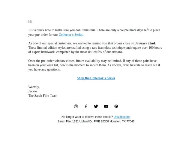 Action Required: Place Order By January 22nd
