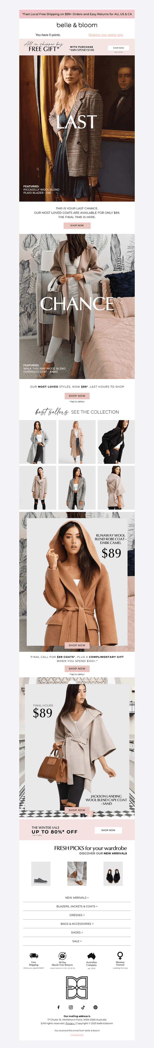 Last Call! Coats $89* Final Hours 🔥