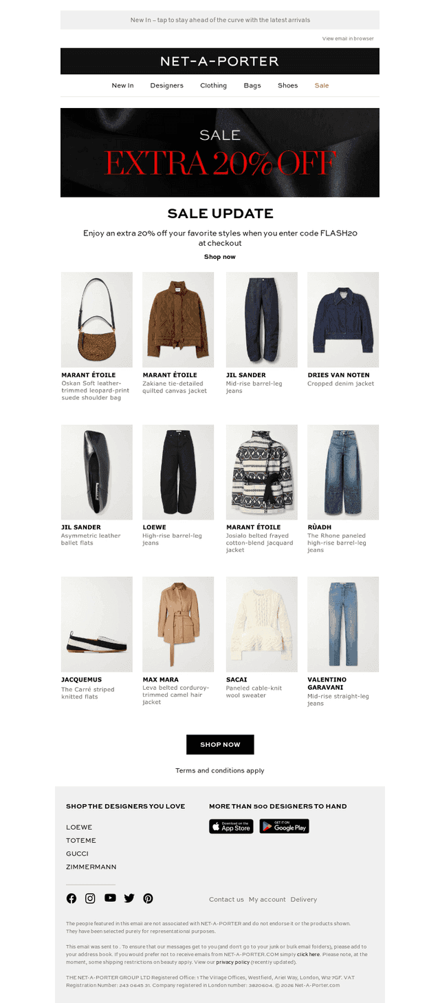 Extra 20% off sale now