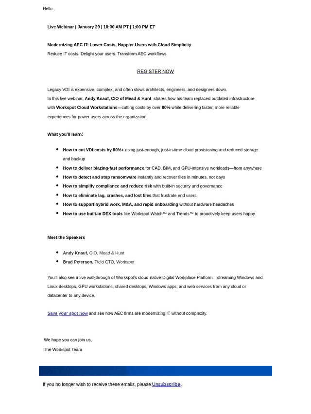 Workspot email from Wed, Jan 21, 2026