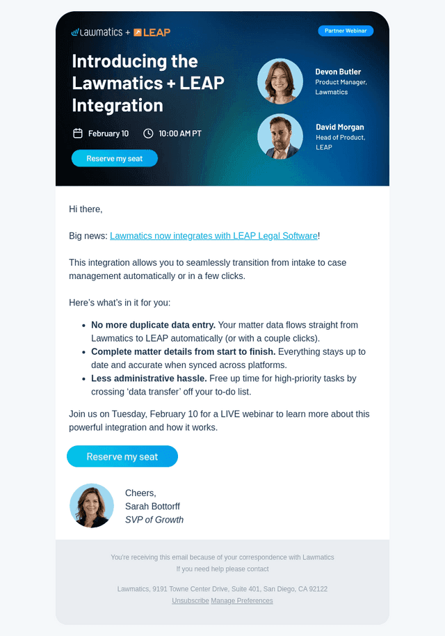 Announcing our Lawmatics integration with LEAP