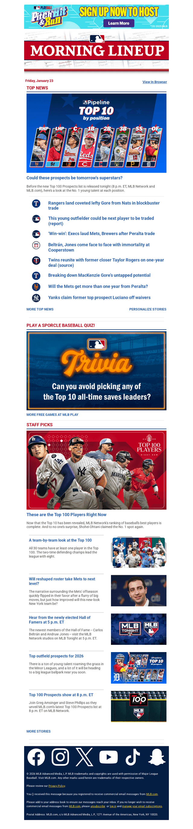 The best prospect at each position is …