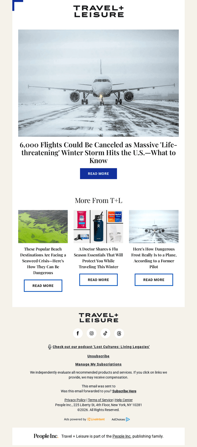 Travel + Leisure email from Fri, Jan 23, 2026