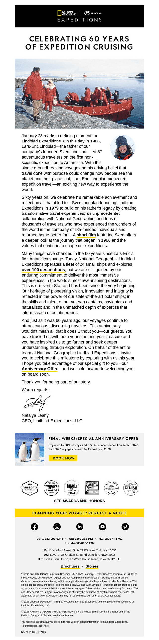 Lindblad Expeditions email from Fri, Jan 23, 2026