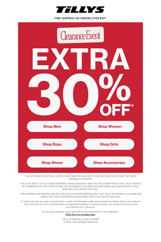🏷️ Extra 30% Off ALL Clearance
