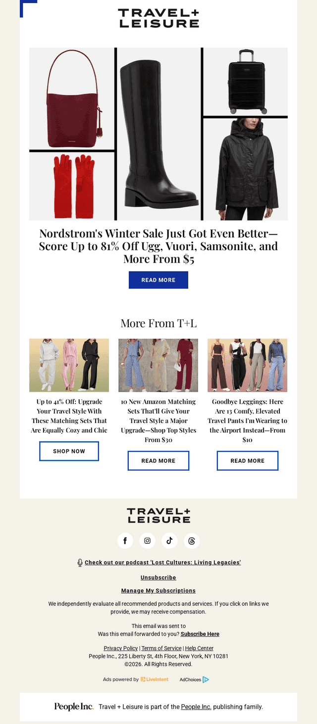 Travel + Leisure email from Sat, Jan 24, 2026