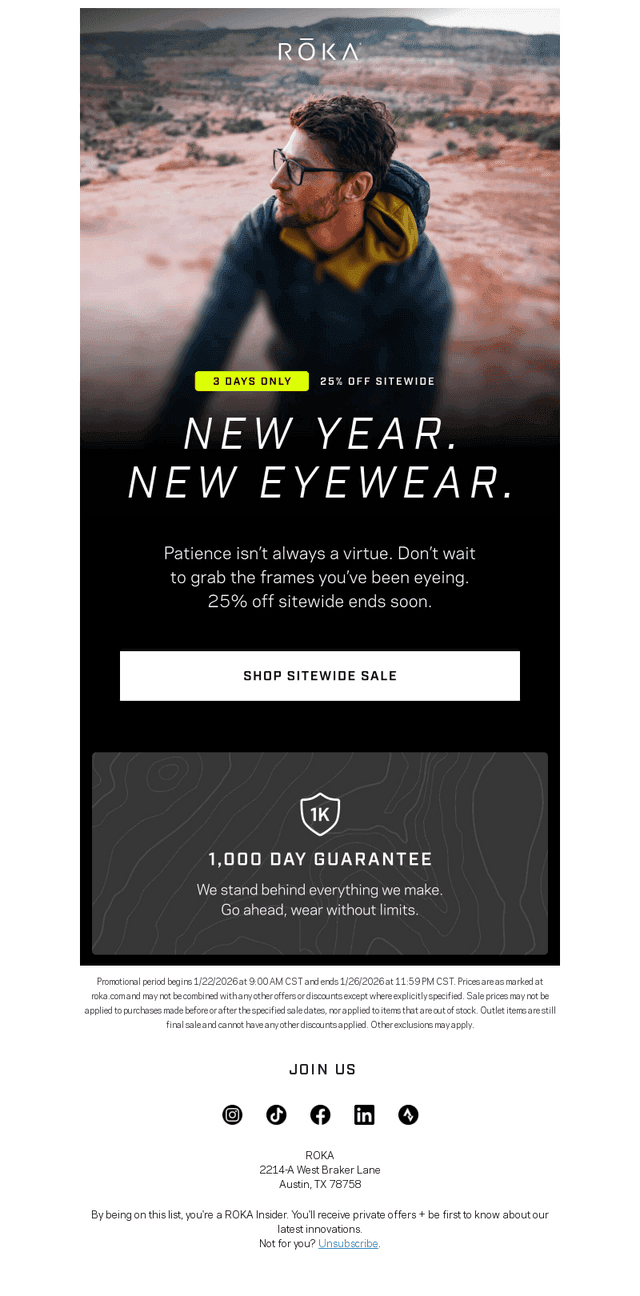 Roka Sports email from Sat, Jan 24, 2026