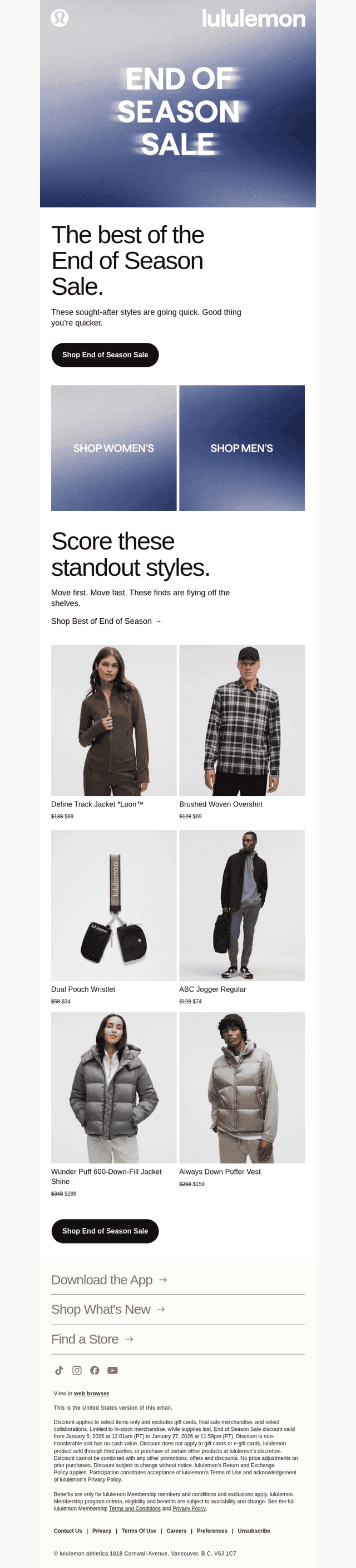 lululemon email from Sat, Jan 24, 2026