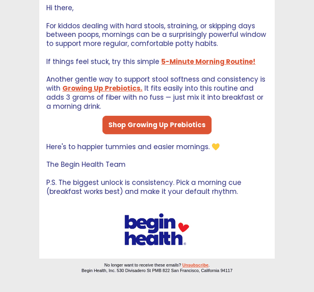 Begin Health email from Sat, Jan 24, 2026