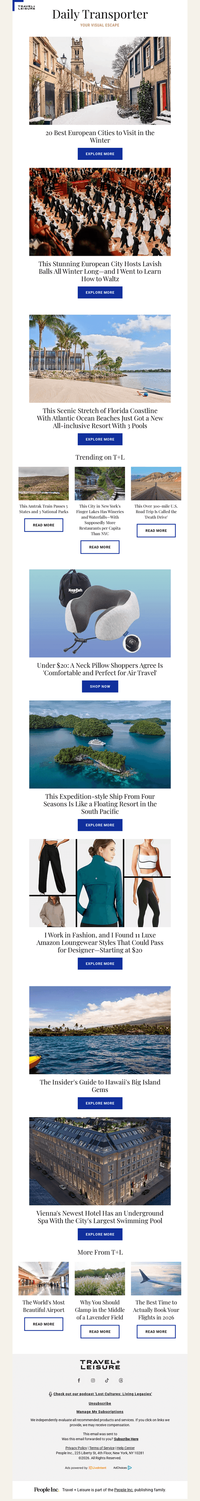 Travel + Leisure email from Sun, Jan 25, 2026