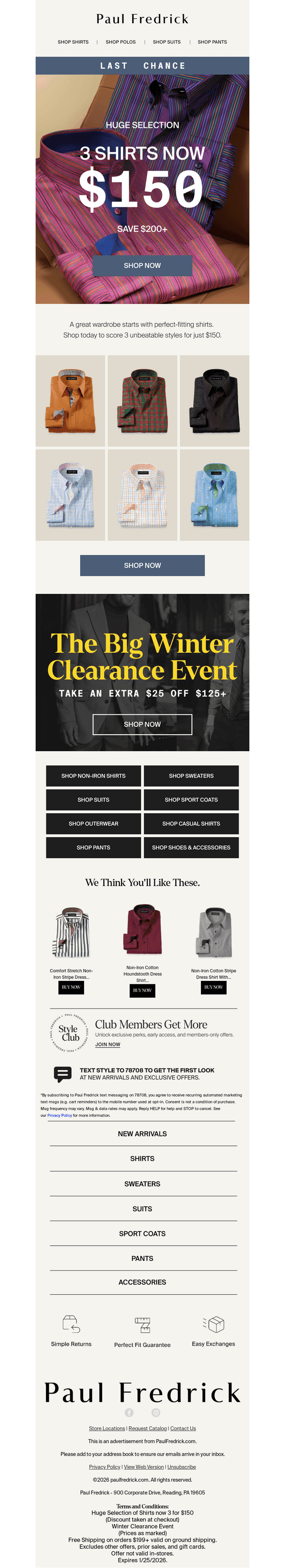 Ends today: 3 shirts for $150+.
