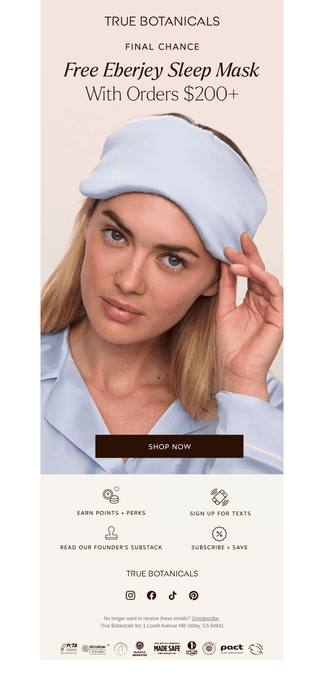 Ends Tonight: Free Eberjey Sleep Mask